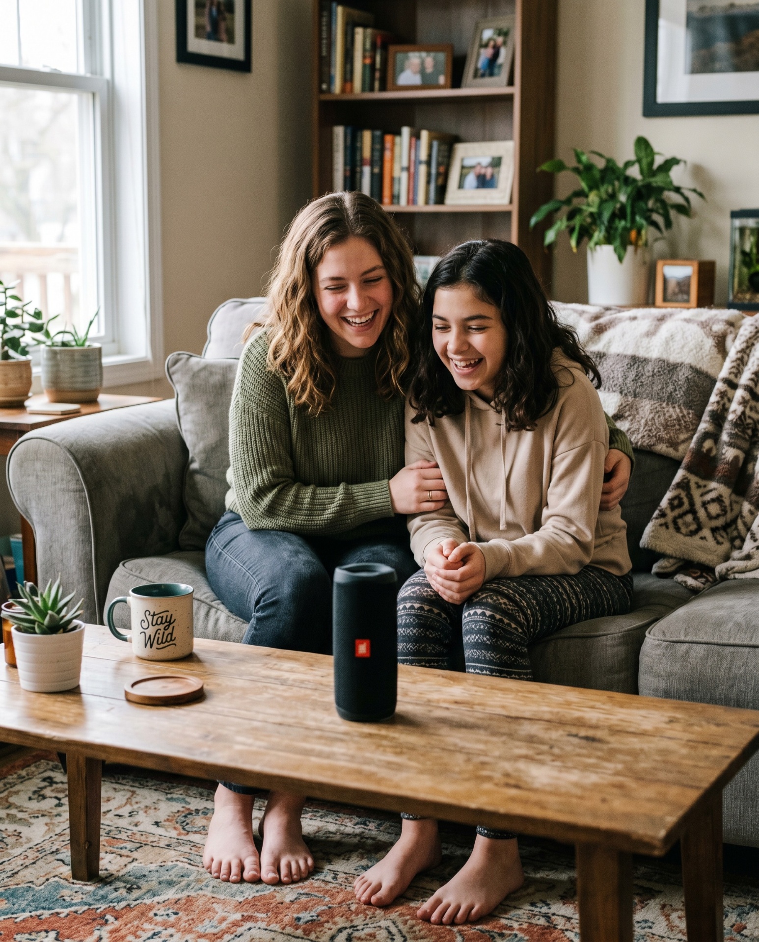 Two sisters in a candid, joyful moment